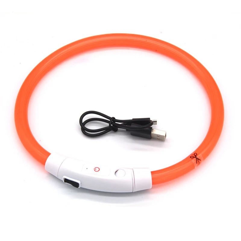 PVC LED Fiber Optic Dog Collar, USB Rechargeable Night Safety Light, Multi-Color, Available Pet Collar, 40 cm, 50 cm, 70cm, 1Pc