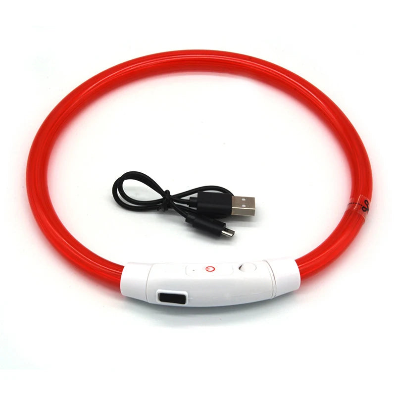 USB Rechargeable LED Fiber Optic Collar for Pets Luminous Anti-Lost Dog Accessory Outdoor Light Collar