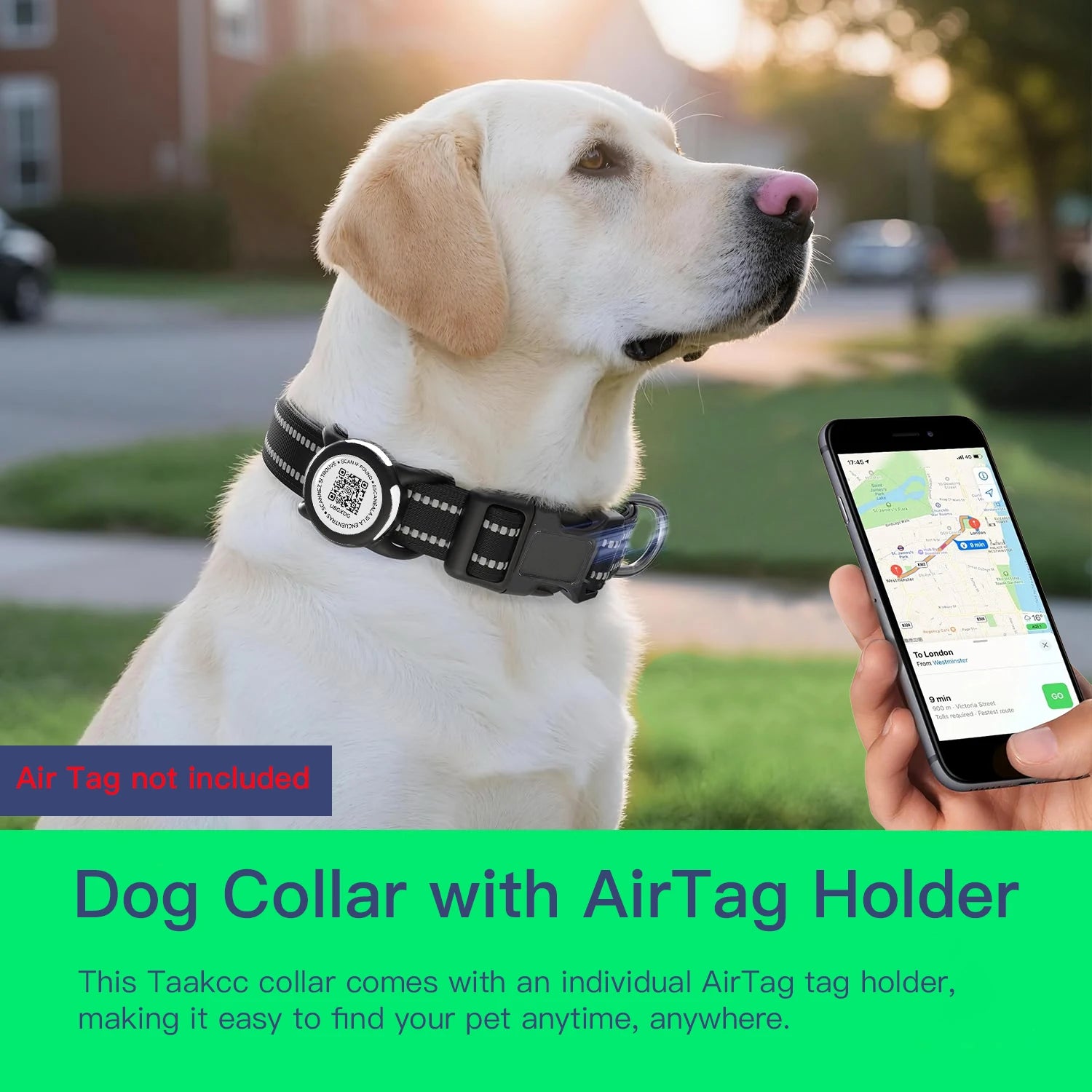 Waterproof Air Tag Dog Collar with AirTag Holder& QR Code, Reflective Soft Padded & Safety Buckle, AirTag Pet Collar for Dogs