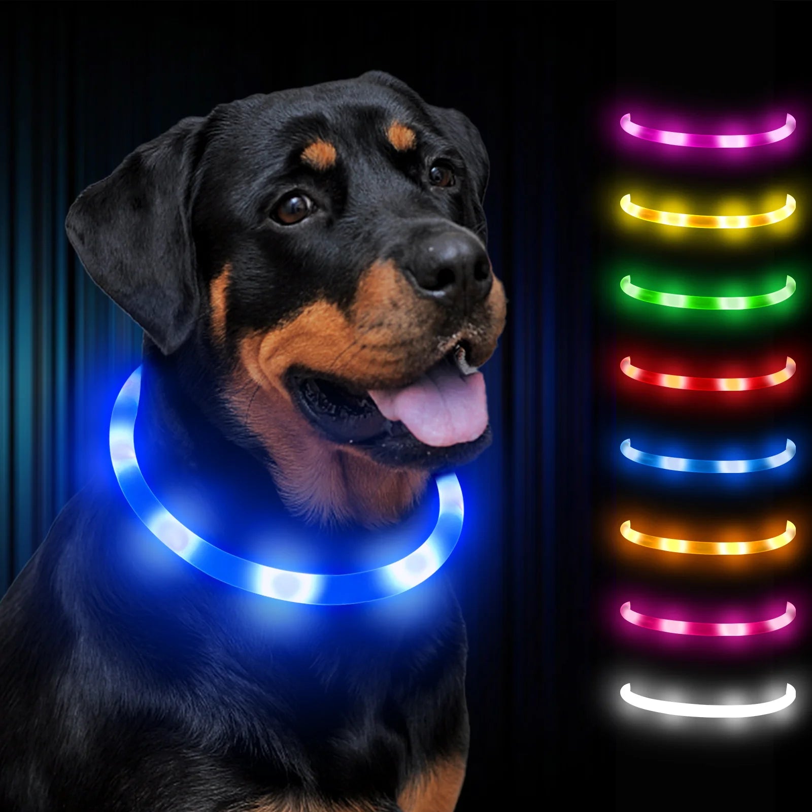 LED  Pet Collar with USB Rechargeable Safety Light for Dogs & Cats - Adjustable Safety,USB Charging Collar, 3 Light Modes (Vibra
