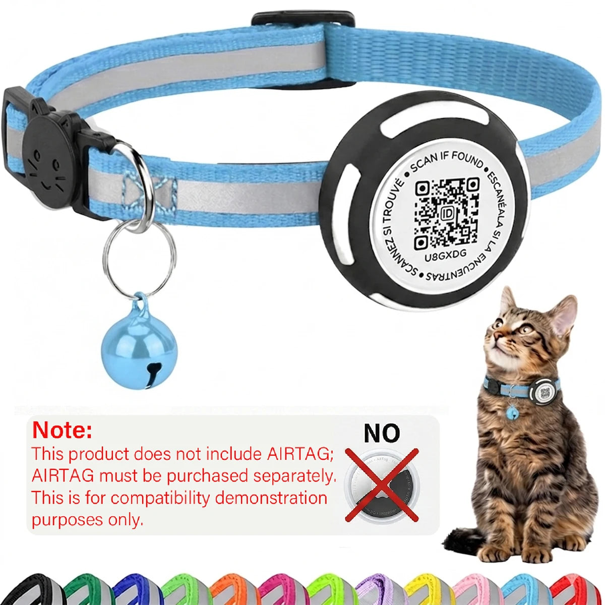 AirTag Cat Collar with Air tag Holder & Pet Name QR Code  Protection