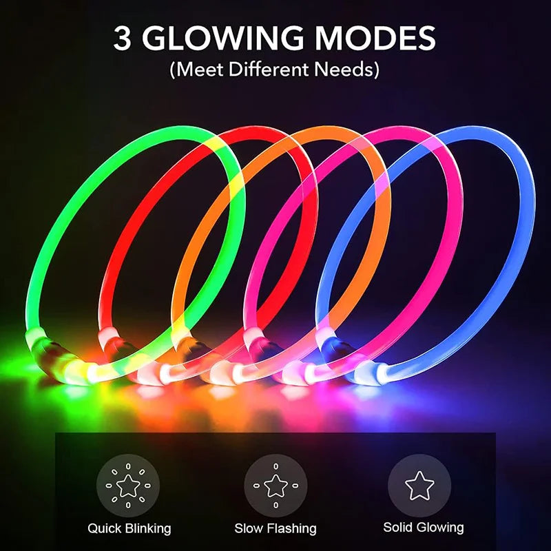 Led Dog Collar Luminous USB Glowing Cat Dog Collar 3 Modes Led Light Detachable Adjustable LED Collar Luminous Collar Anti-lost