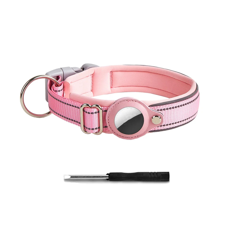 Heavy Duty Dog Collar with Adjustable AirTag Holder Case Accessories for Small Medium Large Dogs
