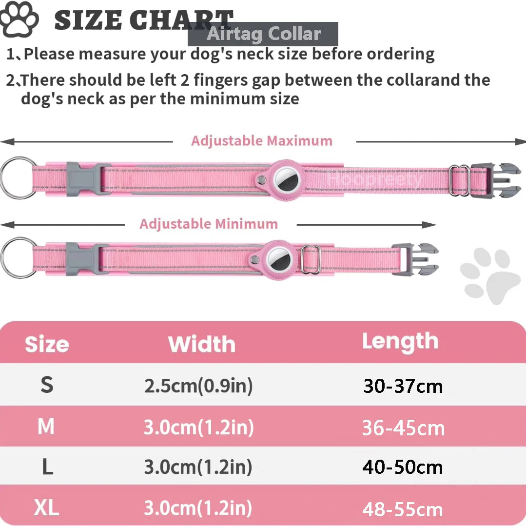 Heavy Duty Dog Collar with Adjustable AirTag Holder Case Accessories for Small Medium Large Dogs