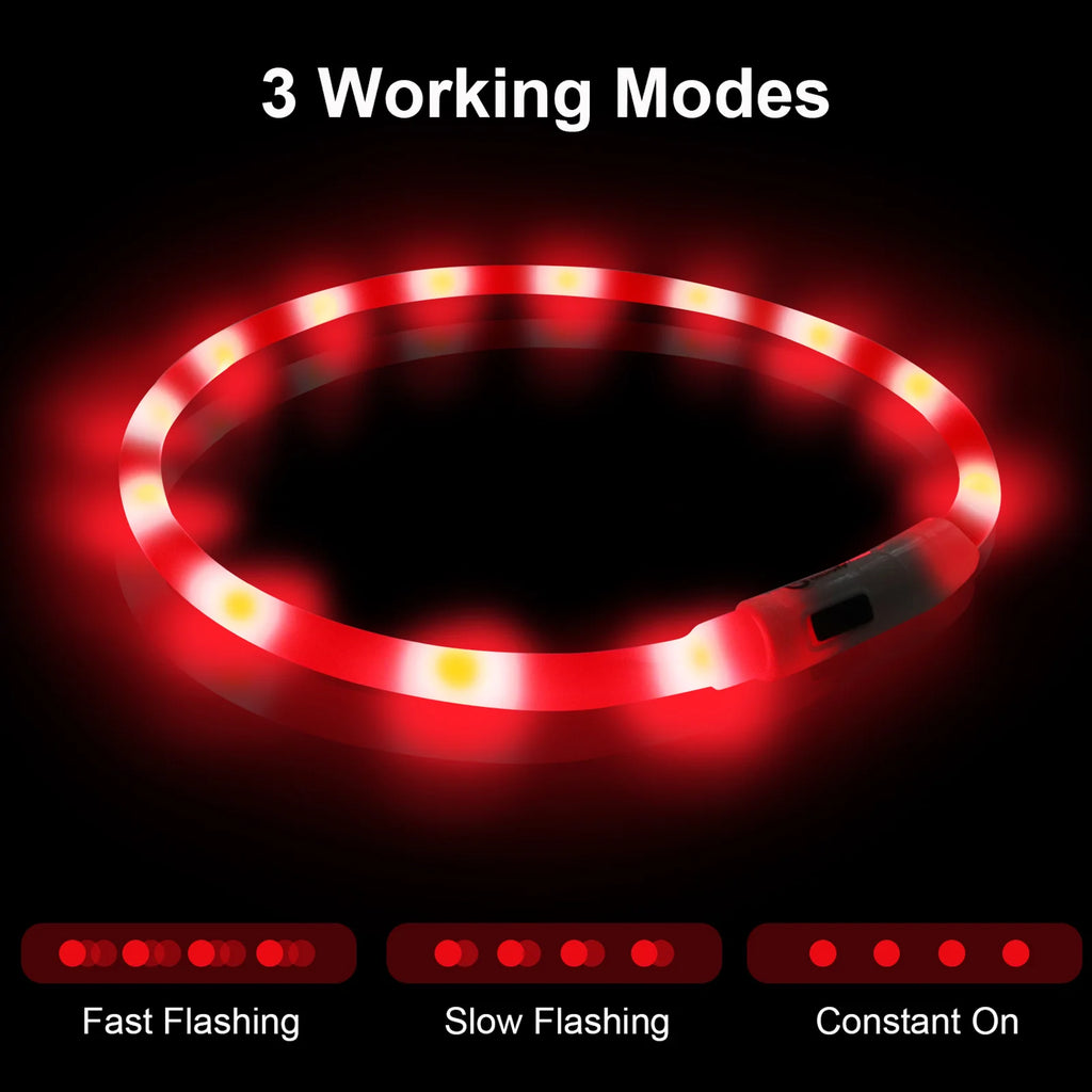 LED  Pet Collar with USB Rechargeable Safety Light for Dogs & Cats - Adjustable Safety,USB Charging Collar, 3 Light Modes (Vibra