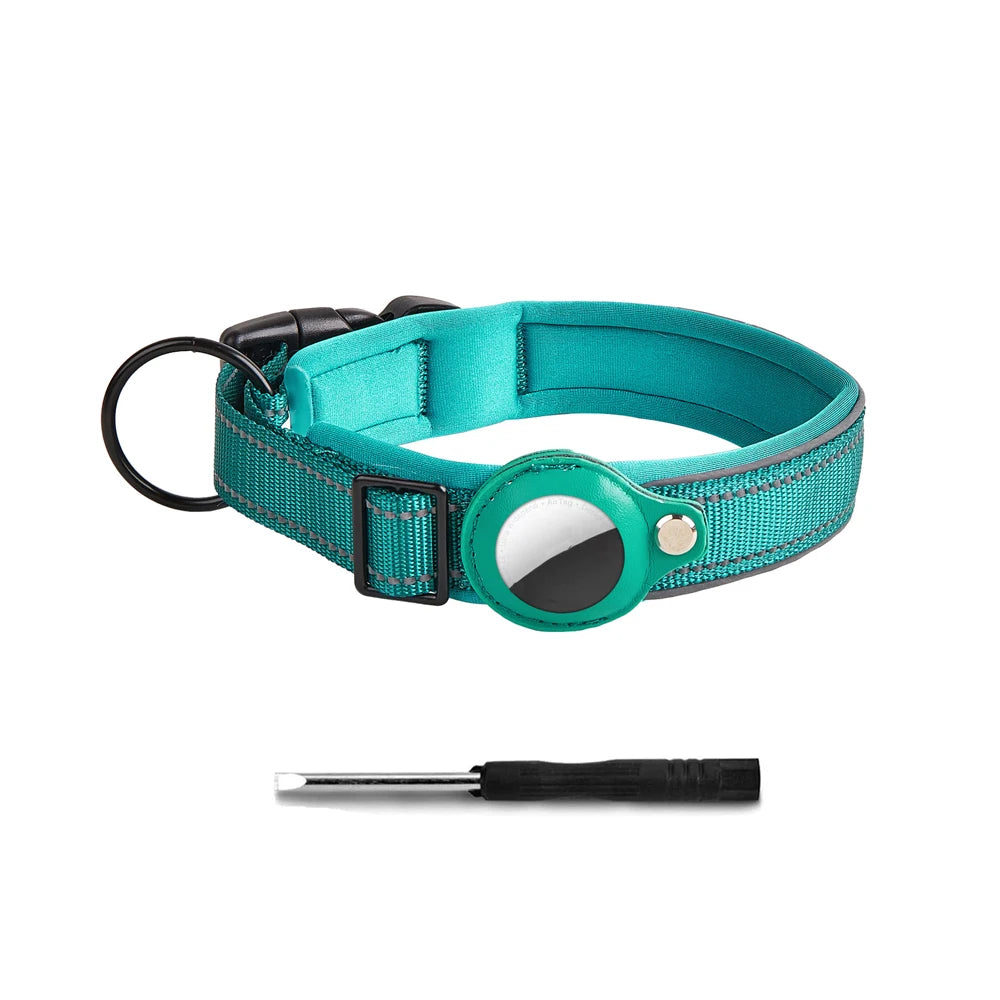 Heavy Duty Dog Collar with Adjustable AirTag Holder Case Accessories for Small Medium Large Dogs