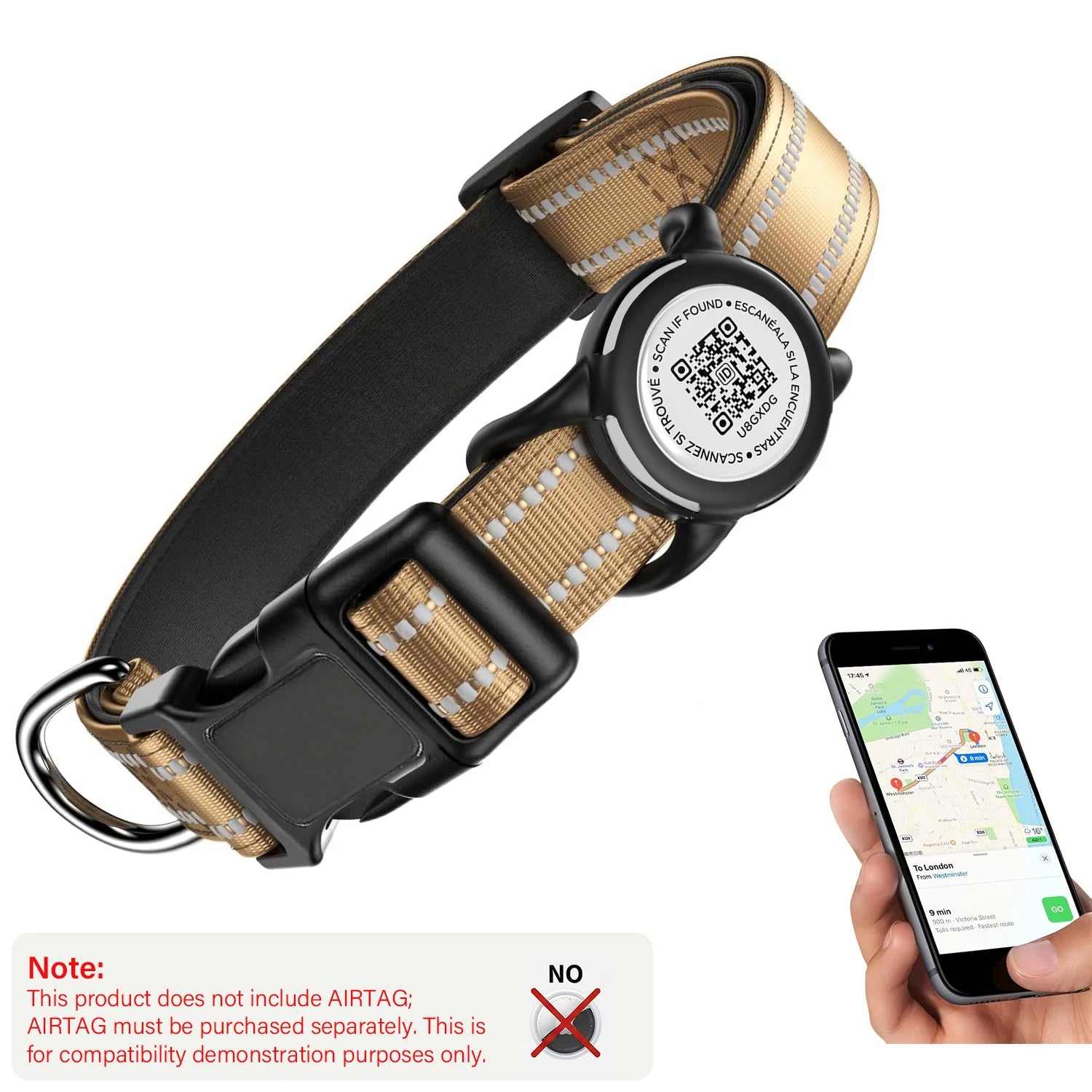 Waterproof Air Tag Dog Collar with AirTag Holder& QR Code, Reflective Soft Padded & Safety Buckle, AirTag Pet Collar for Dogs
