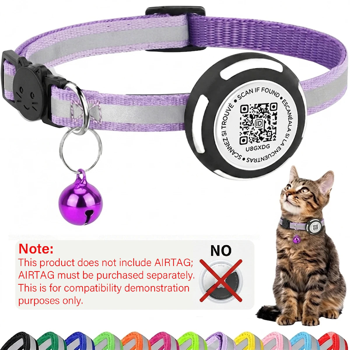 AirTag Cat Collar with Air tag Holder & Pet Name QR Code  Protection