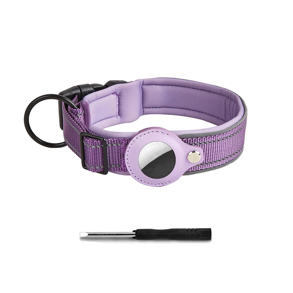 Heavy Duty Dog Collar with Adjustable AirTag Holder Case Accessories for Small Medium Large Dogs