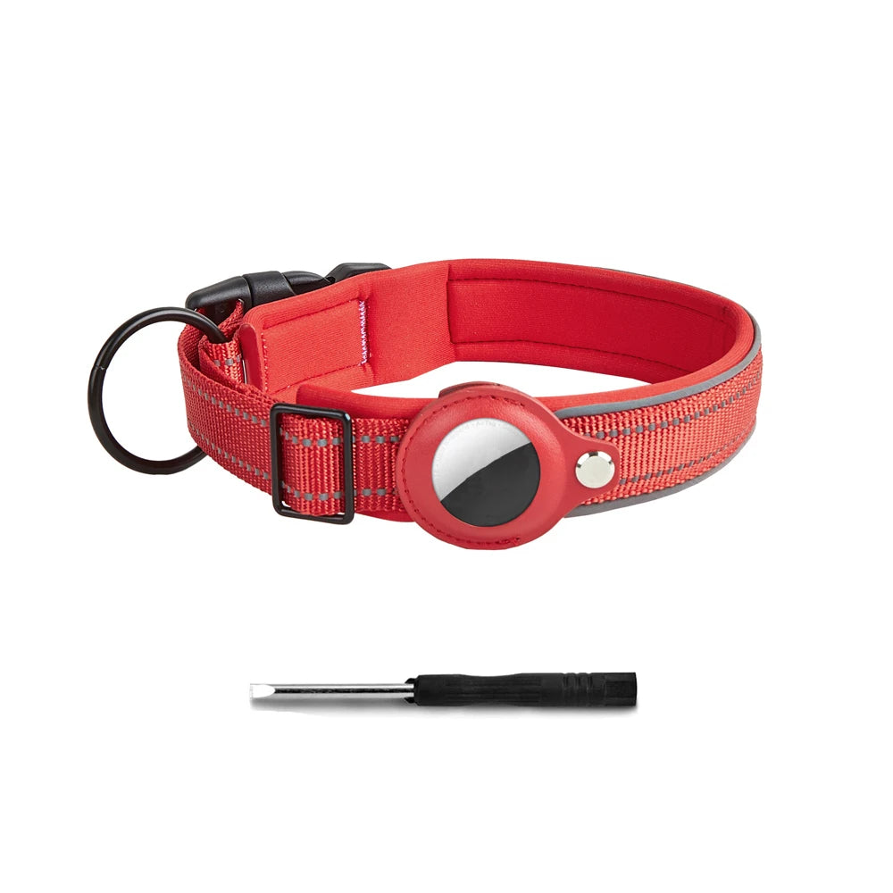 Heavy Duty Dog Collar with Adjustable AirTag Holder Case Accessories for Small Medium Large Dogs