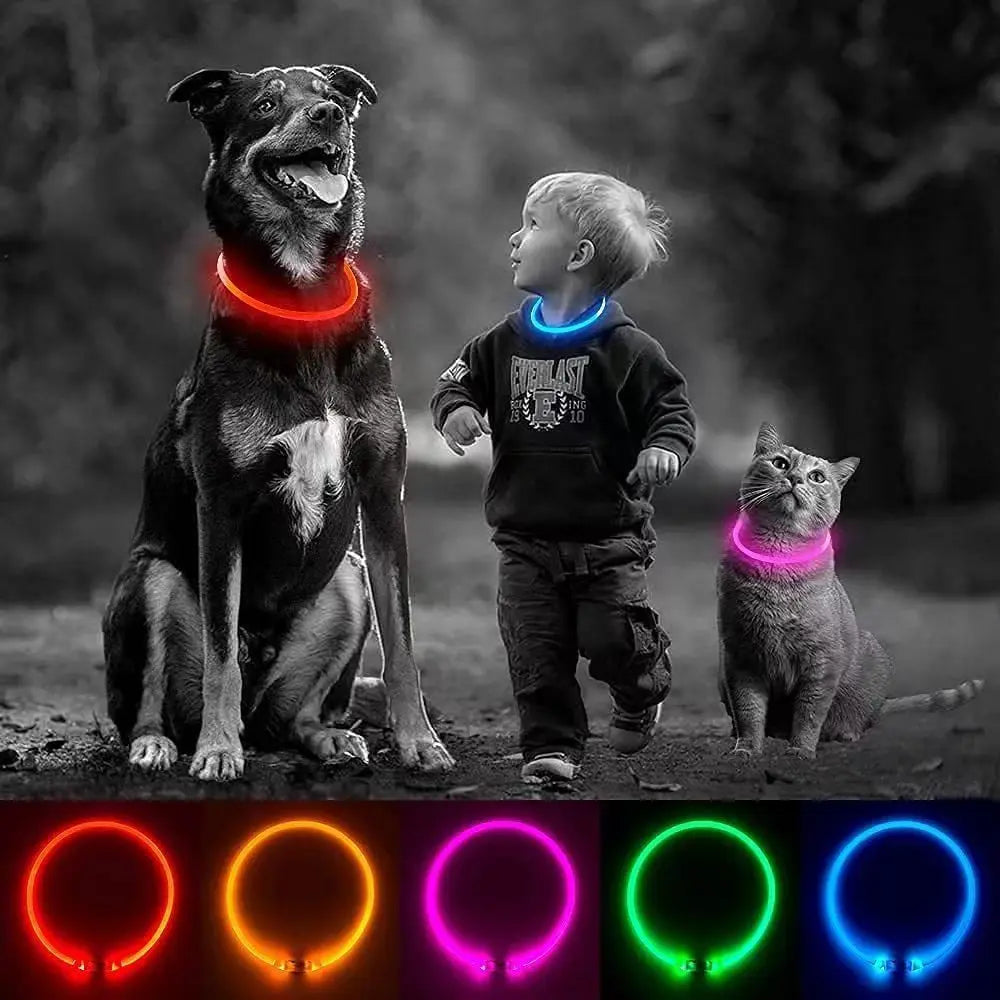 Led Dog Collar Luminous USB Glowing Cat Dog Collar 3 Modes Led Light Detachable Adjustable LED Collar Luminous Collar Anti-lost