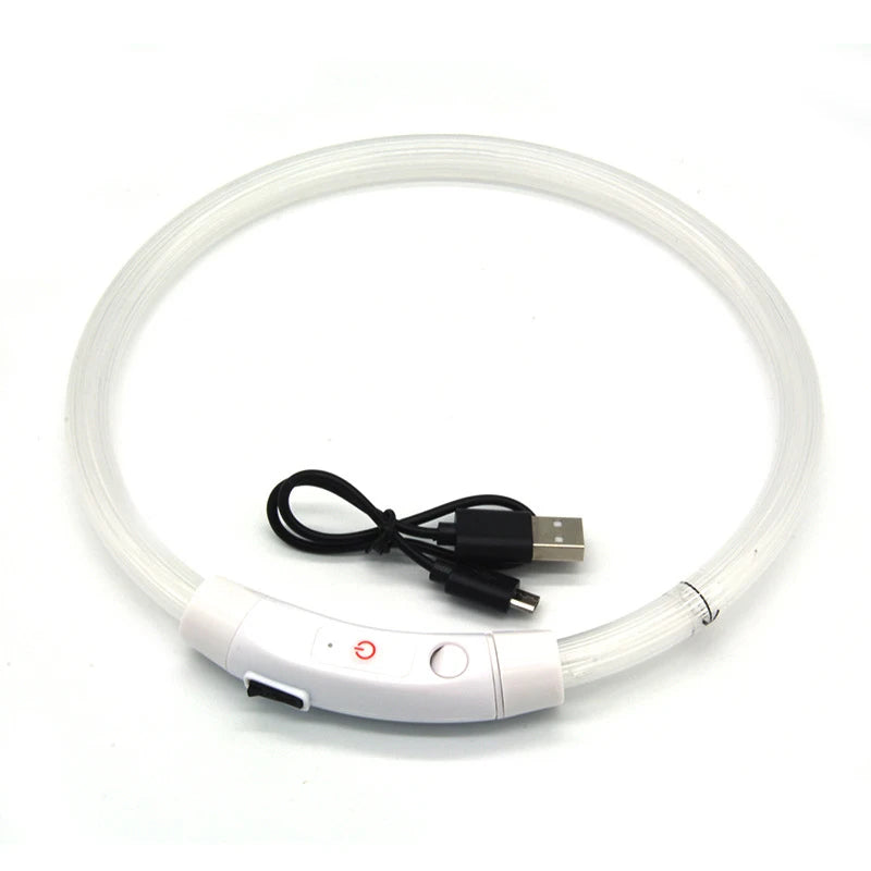 PVC LED Fiber Optic Dog Collar, USB Rechargeable Night Safety Light, Multi-Color, Available Pet Collar, 40 cm, 50 cm, 70cm, 1Pc