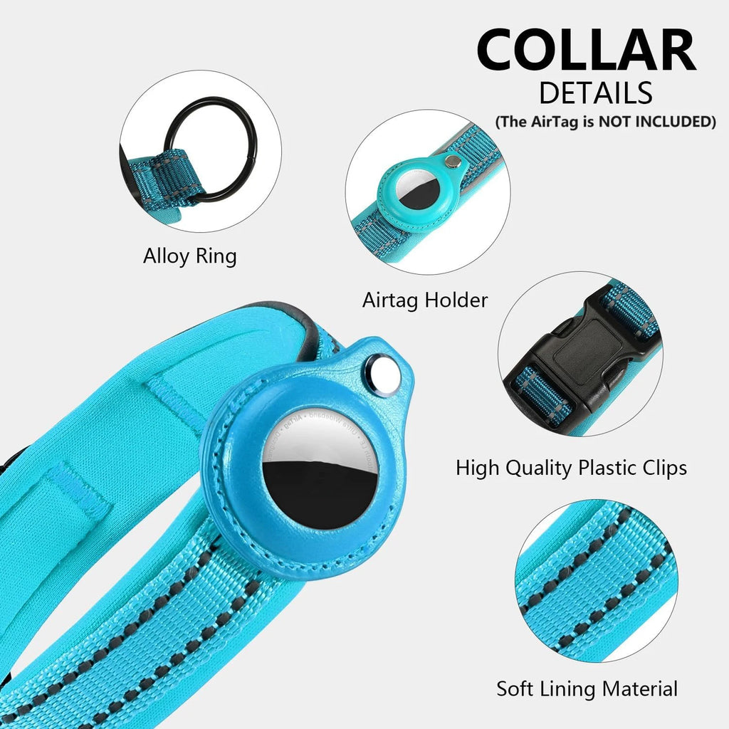 Heavy Duty Dog Collar with Adjustable AirTag Holder Case Accessories for Small Medium Large Dogs