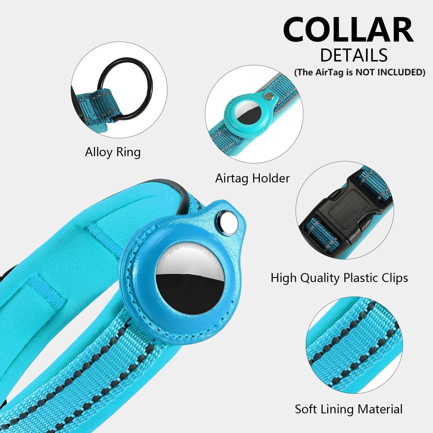 Heavy Duty Dog Collar with Adjustable AirTag Holder Case Accessories for Small Medium Large Dogs