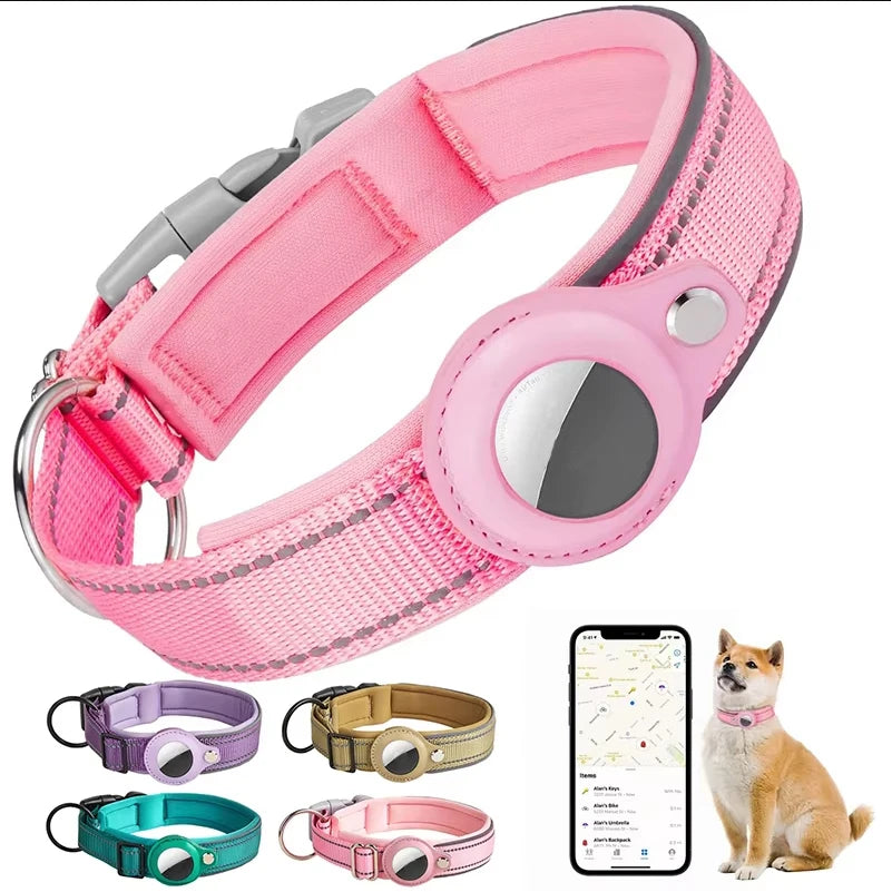 Heavy Duty Dog Collar with Adjustable AirTag Holder Case Accessories for Small Medium Large Dogs