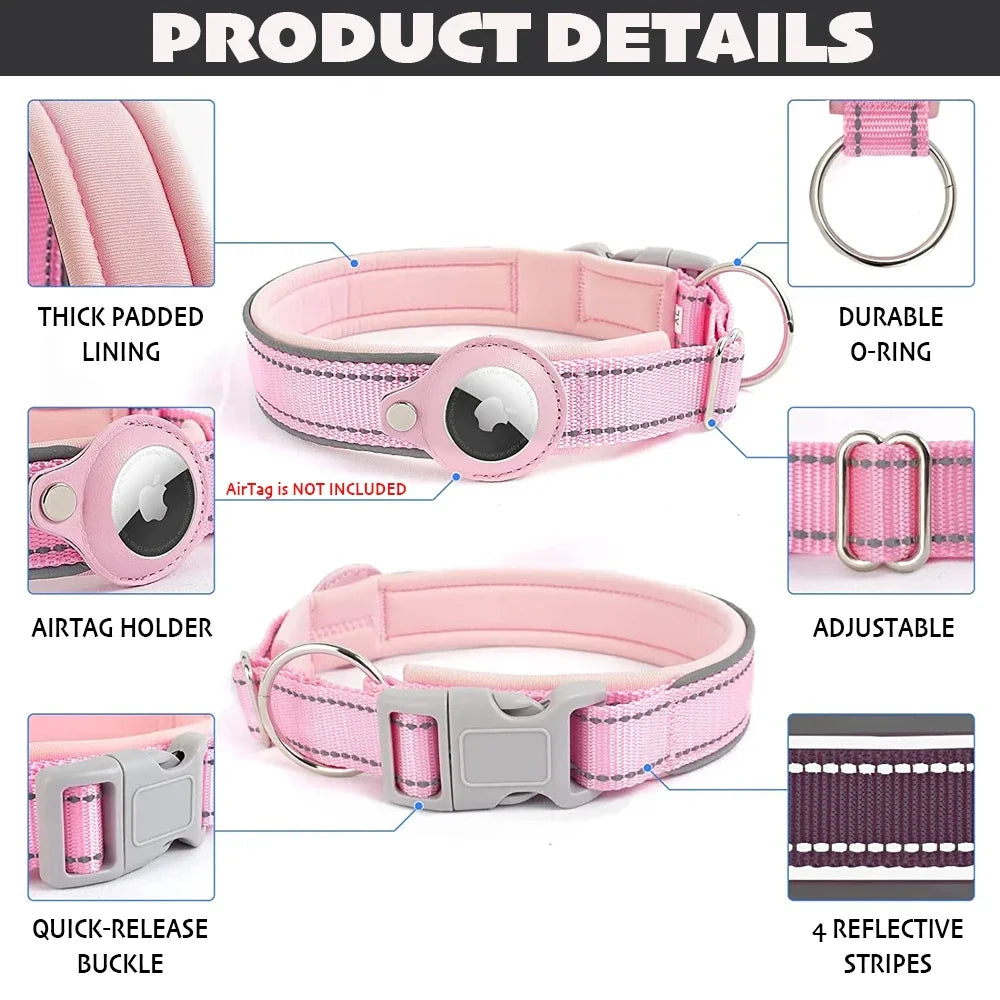 Airtags Holder Protection,Reflective Dog Collars with Neoprene Padding
