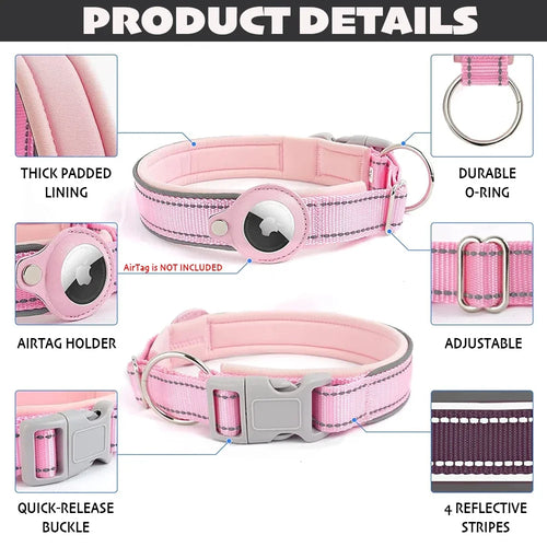 Airtags Holder Protection,Reflective Dog Collars with Neoprene Padding