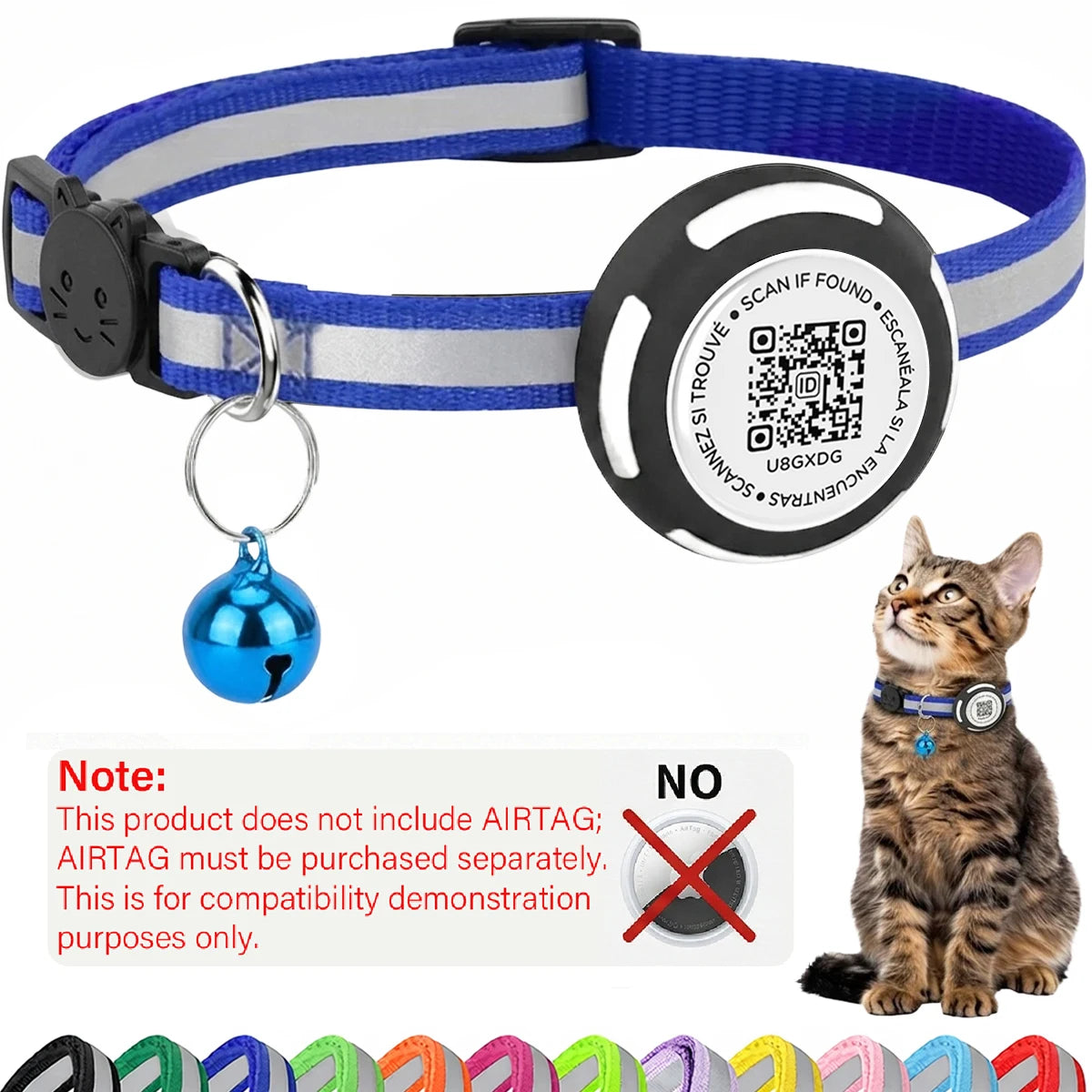 AirTag Cat Collar with Air tag Holder & Pet Name QR Code  Protection