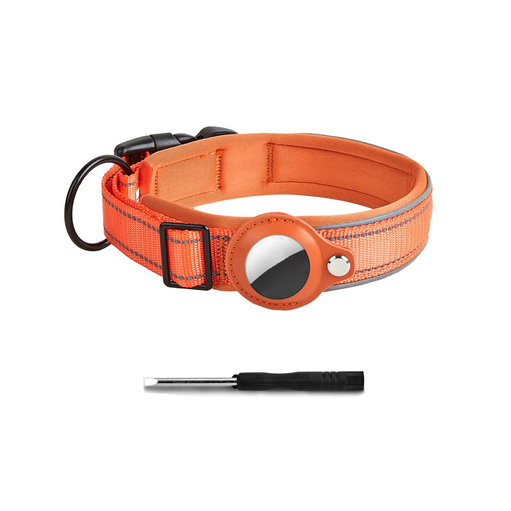 Heavy Duty Dog Collar with Adjustable AirTag Holder Case Accessories for Small Medium Large Dogs