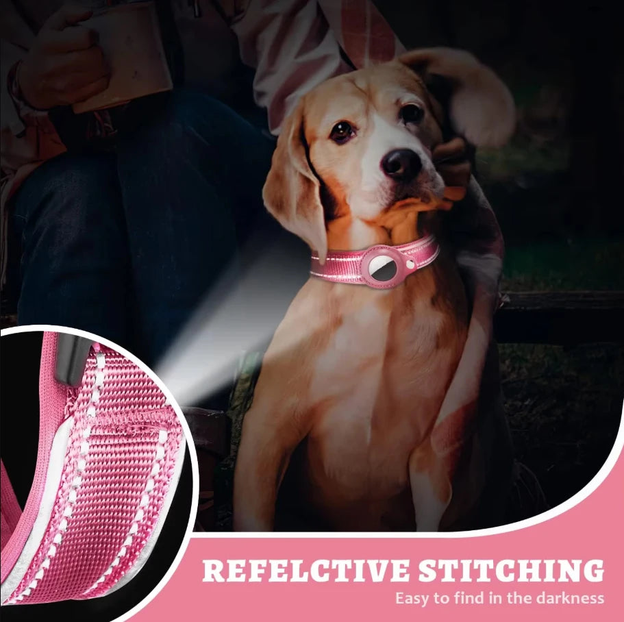 Heavy Duty Dog Collar with Adjustable AirTag Holder Case Accessories for Small Medium Large Dogs