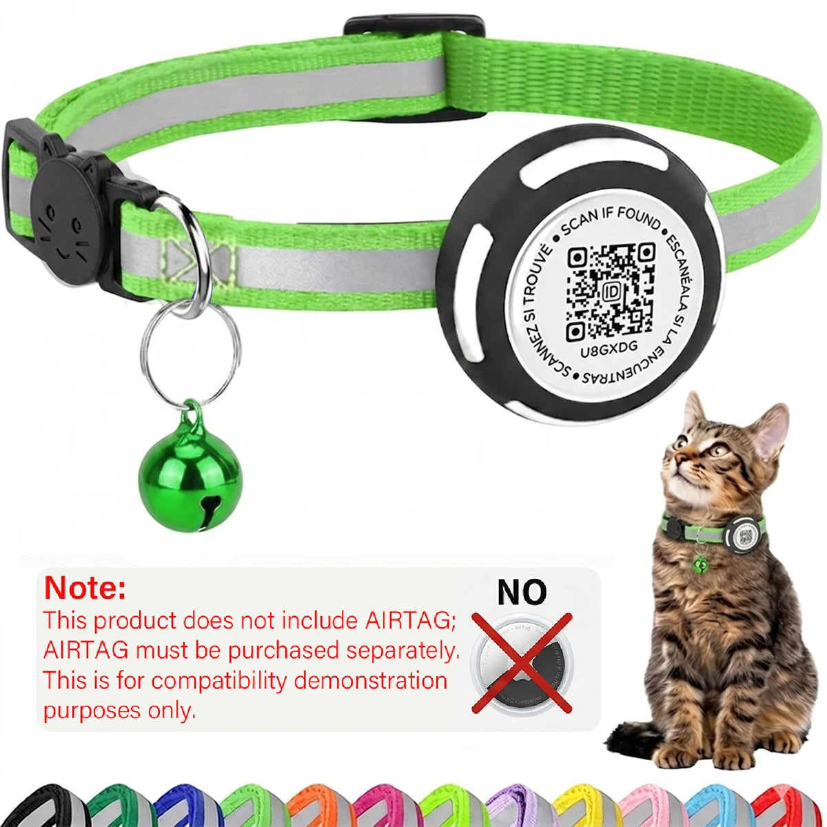 AirTag Cat Collar with Air tag Holder & Pet Name QR Code  Protection