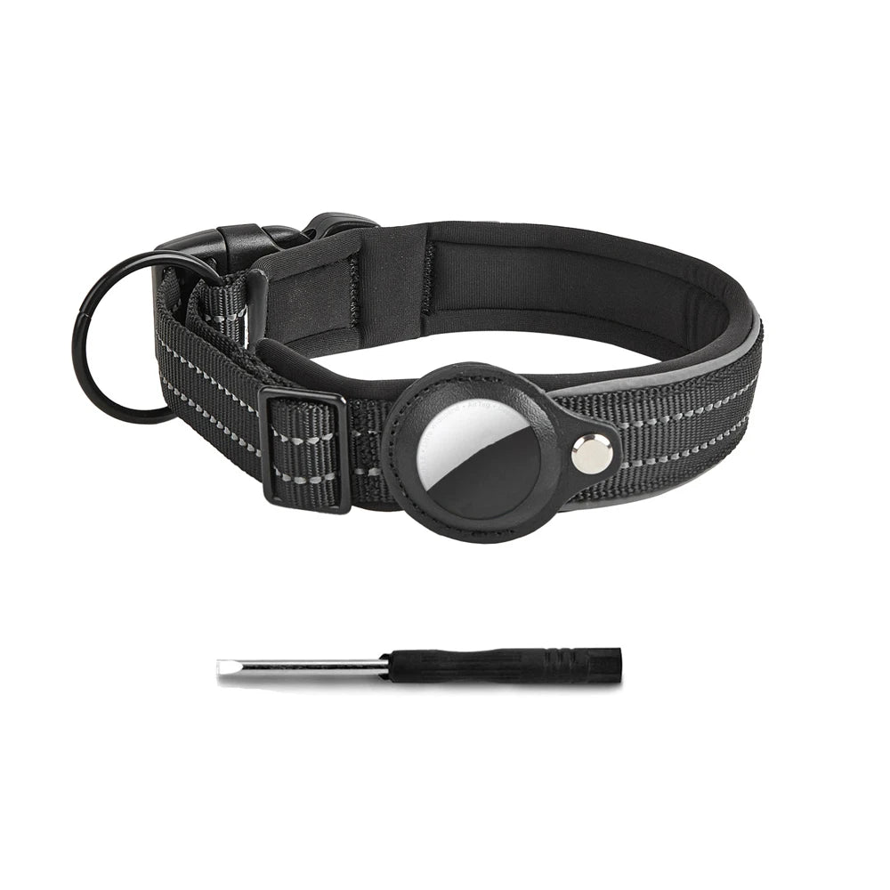Heavy Duty Dog Collar with Adjustable AirTag Holder Case Accessories for Small Medium Large Dogs