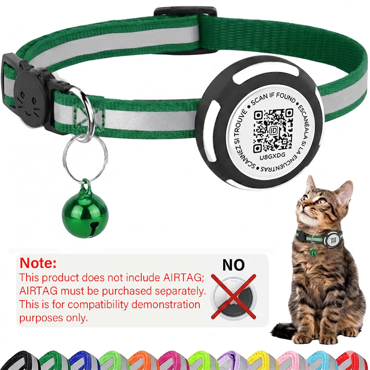 AirTag Cat Collar with Air tag Holder & Pet Name QR Code  Protection