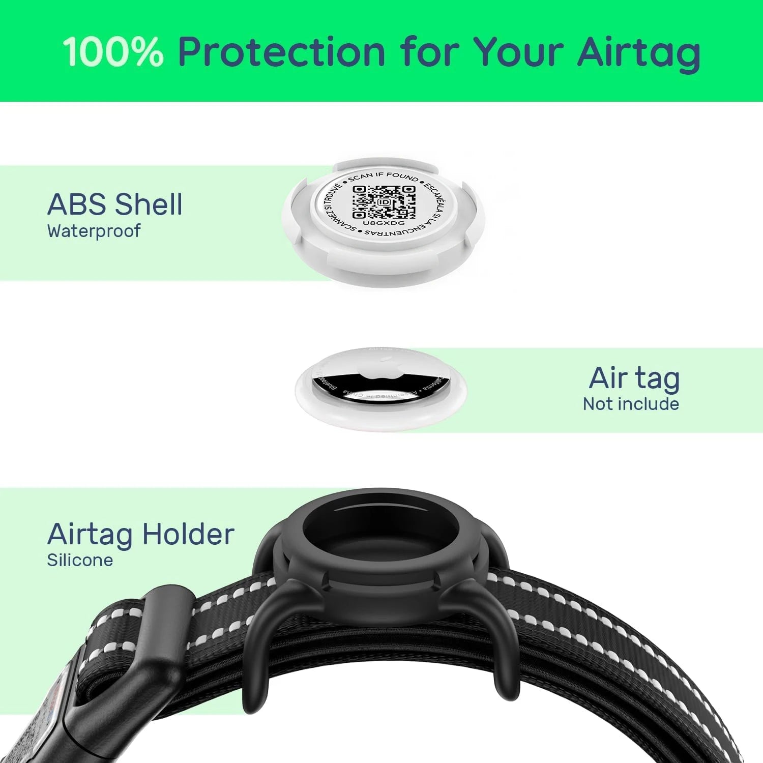 Waterproof Air Tag Dog Collar with AirTag Holder& QR Code, Reflective Soft Padded & Safety Buckle, AirTag Pet Collar for Dogs