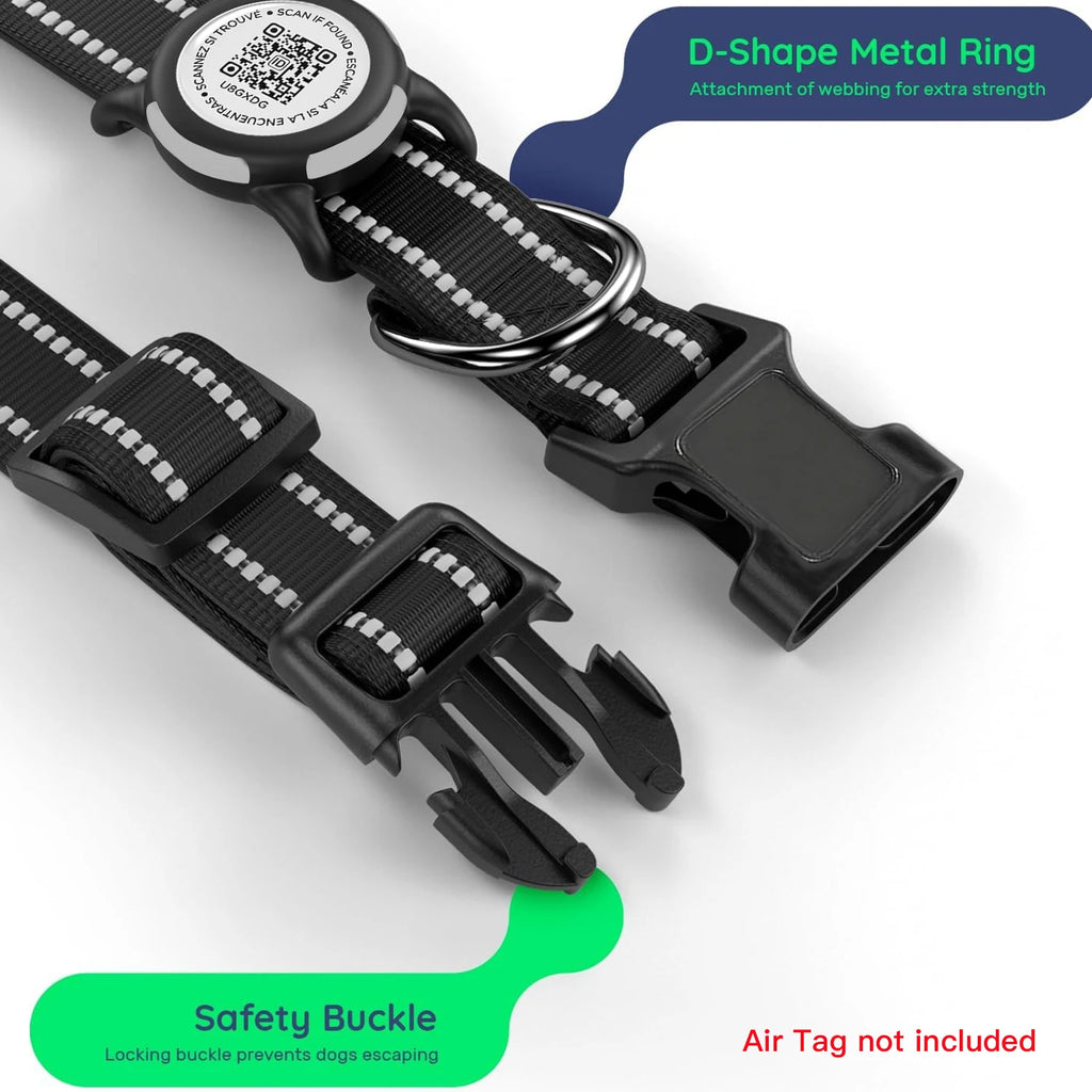 Waterproof Air Tag Dog Collar with AirTag Holder& QR Code, Reflective Soft Padded & Safety Buckle, AirTag Pet Collar for Dogs