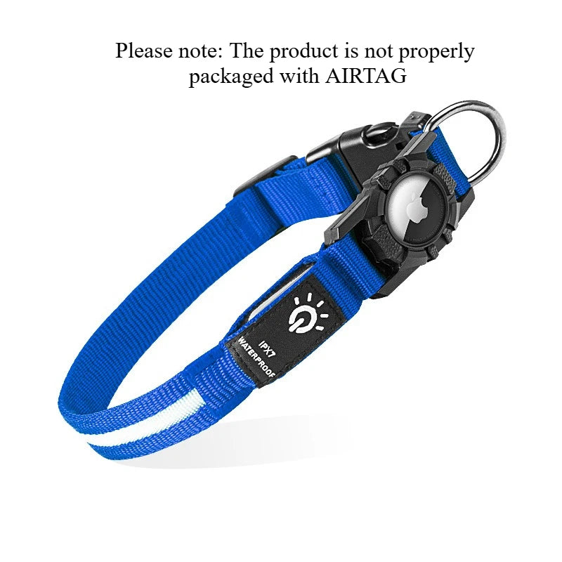 Led Luminous Heavy Duty Dog Collar with AirTag Case Rehargeable Adjustable Light Pet Collar for Small Medium Large Dogs New