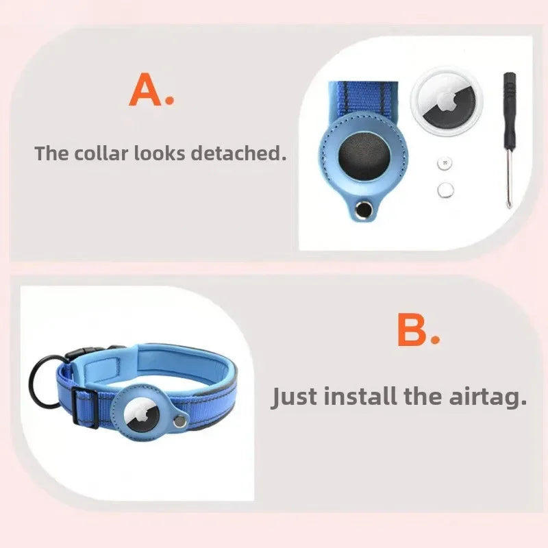 Dog Collars AirTag Holder Case Adjustable Pet Collar for Small Medium Large Dogs