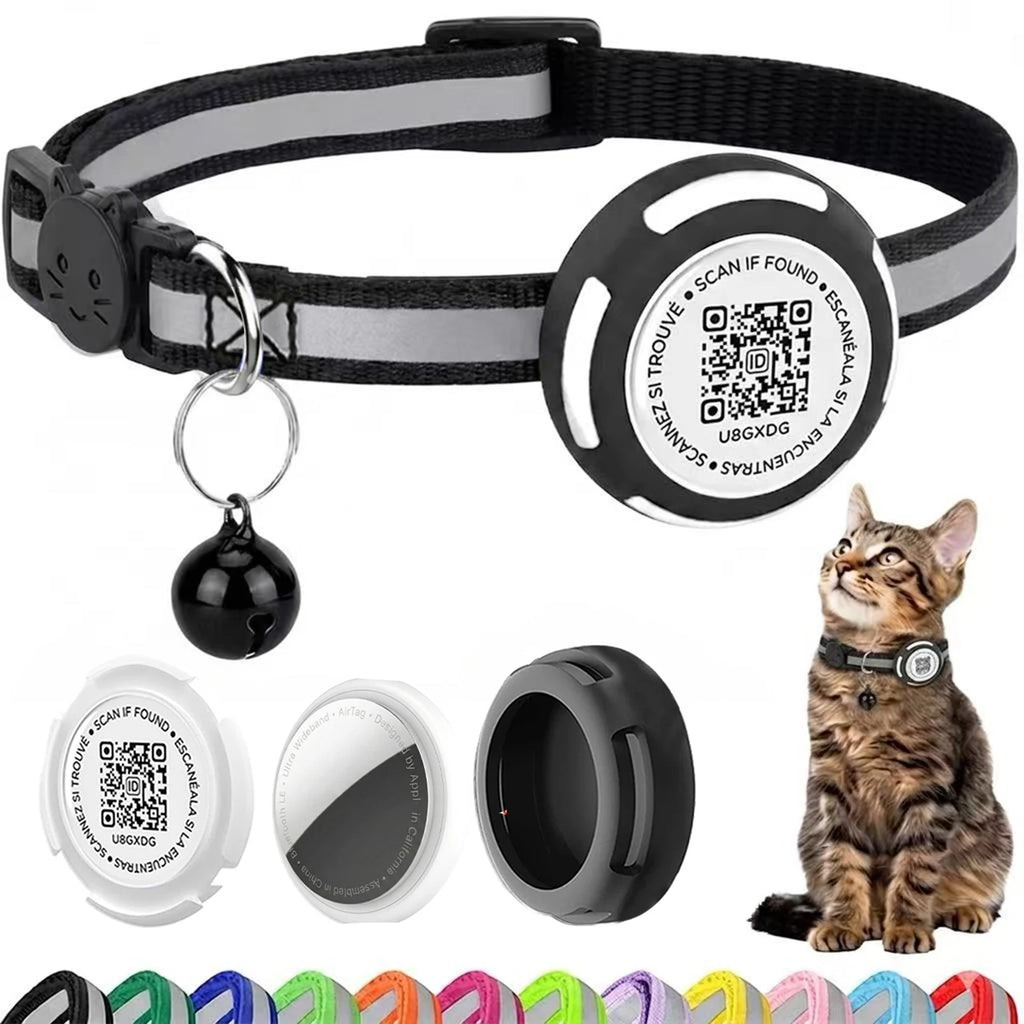 AirTag Cat Collar with Air tag Holder & Pet Name QR Code  Protection