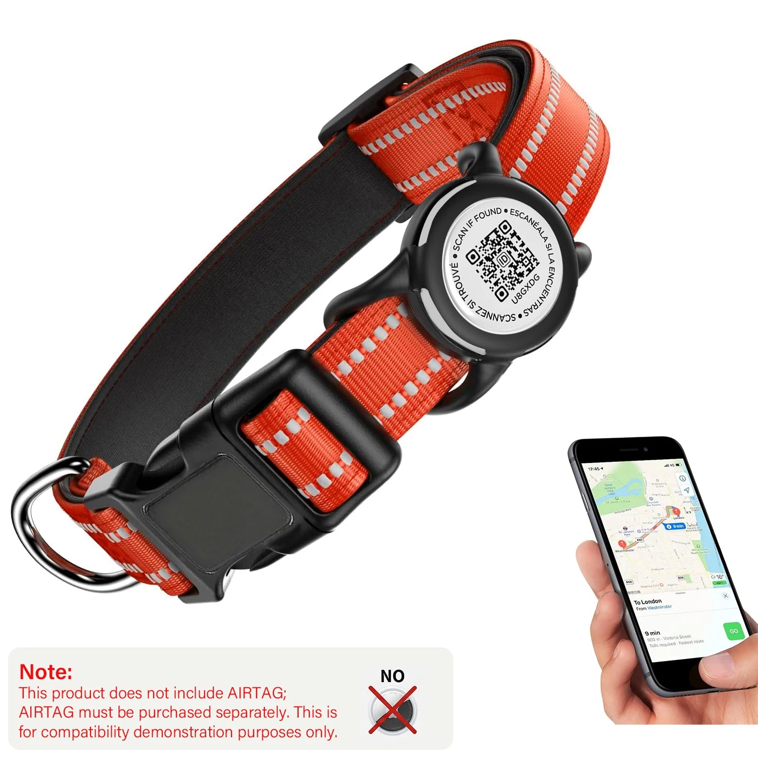 Waterproof Air Tag Dog Collar with AirTag Holder& QR Code, Reflective Soft Padded & Safety Buckle, AirTag Pet Collar for Dogs
