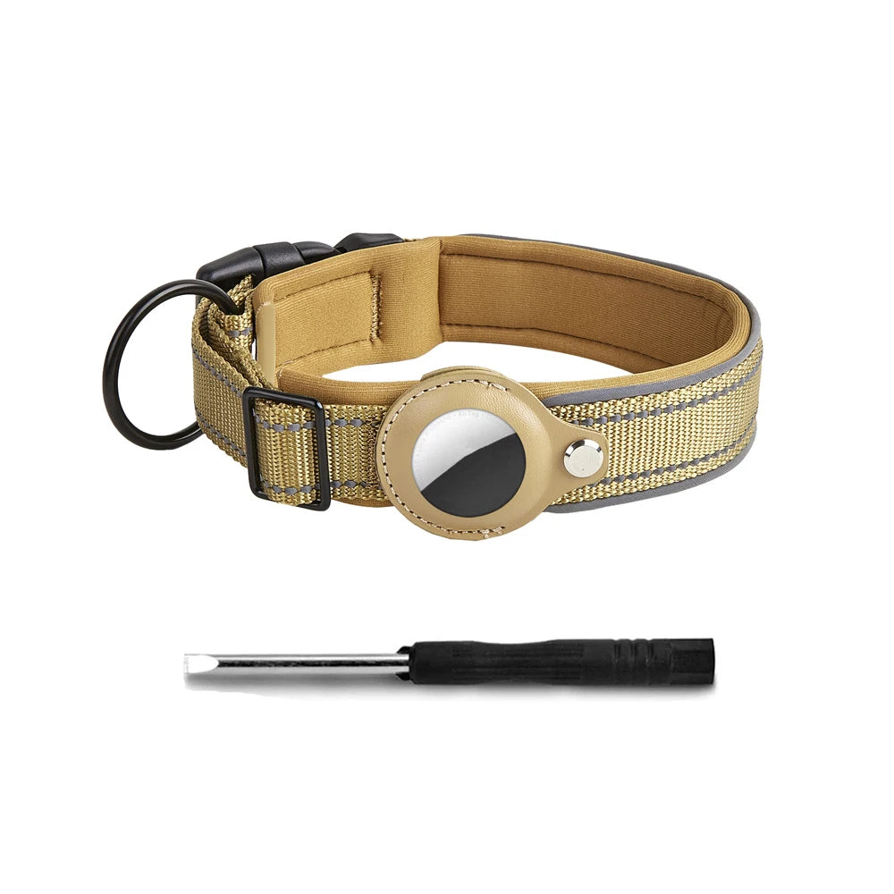 Heavy Duty Dog Collar with Adjustable AirTag Holder Case Accessories for Small Medium Large Dogs