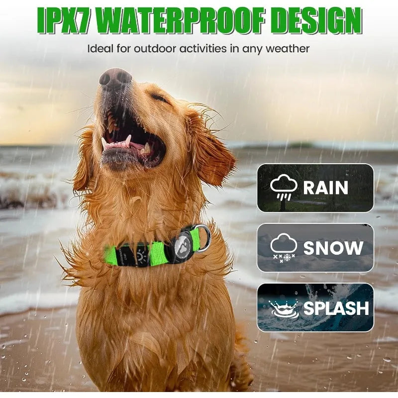 Led Luminous Heavy Duty Dog Collar with AirTag Case Rehargeable Adjustable Light Pet Collar for Small Medium Large Dogs New